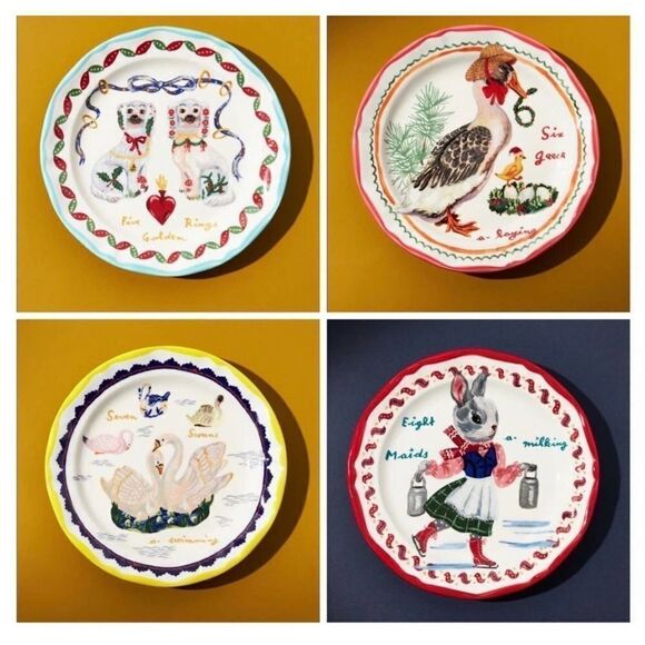 Anthropologie Nathalie Lete Tweleve Days of Christmas Desert Plates 12 - Picture 5 of 7